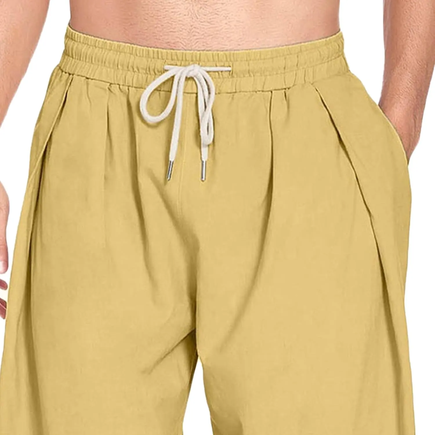 Men's Lightweight Linen Lounge Lantern Pants Classic Jogger Yoga Loose Chinos Casual Elastic Waist Trousers