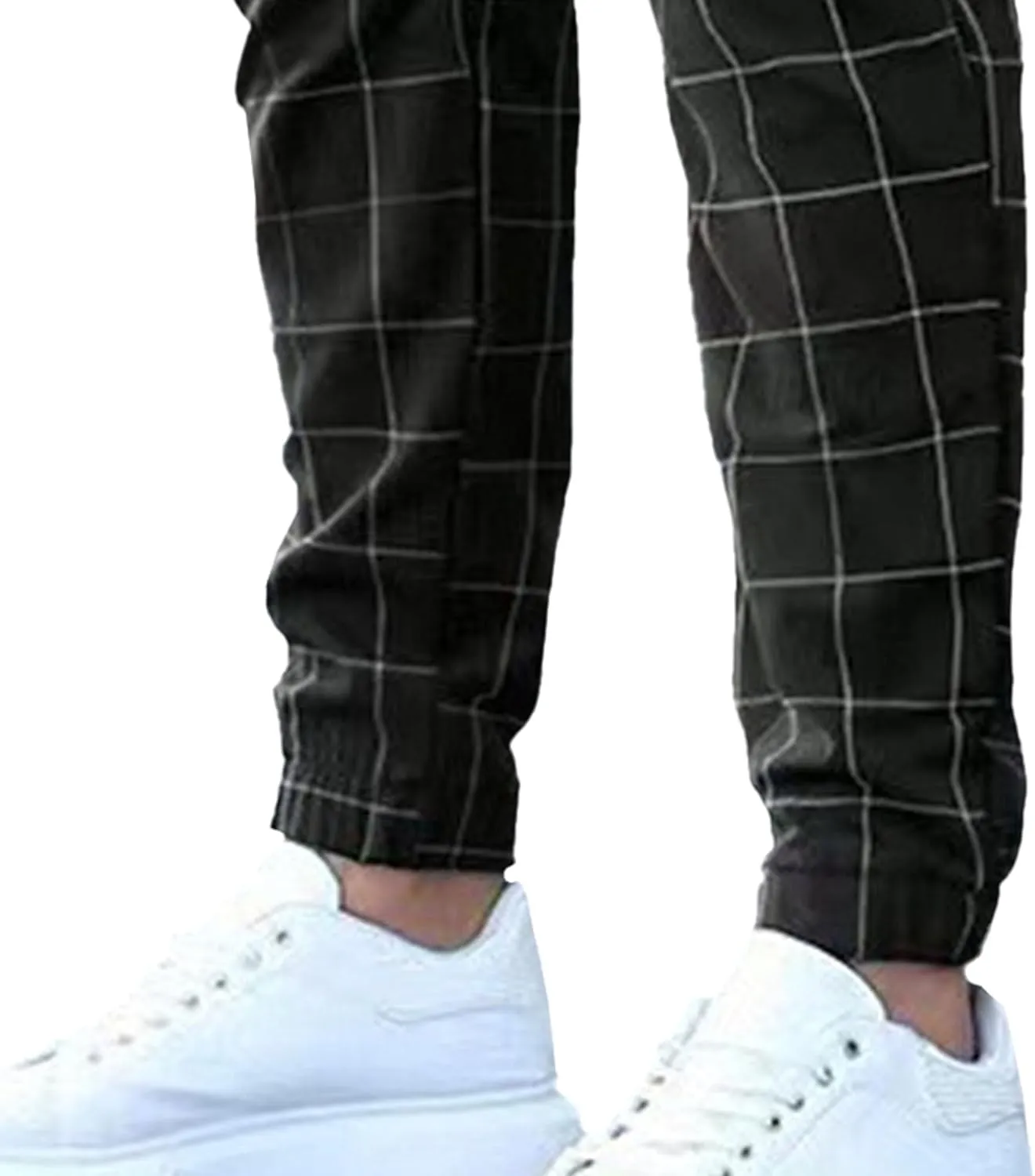 Men's Slim Fit Plaid Pencil Pants Chinos Flat Front Tapered Trousers Casual Business Sports Dress Pants
