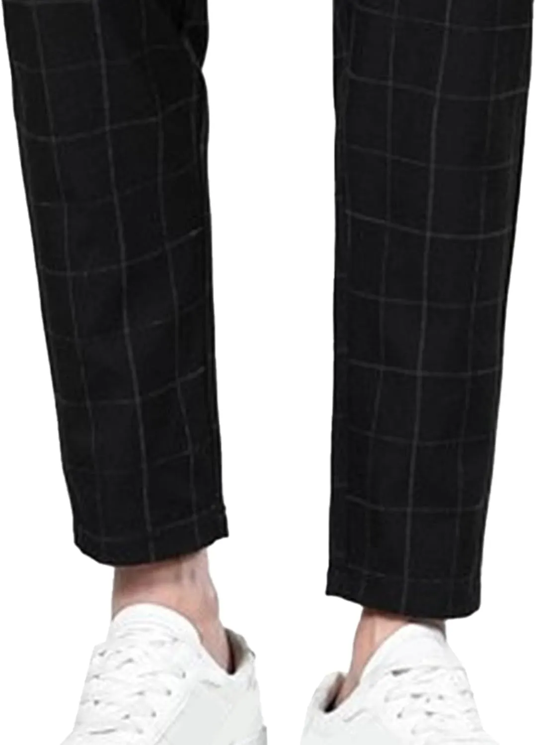 Men's Slim Fit Plaid Pencil Pants Chinos Flat Front Tapered Trousers Casual Business Sports Dress Pants