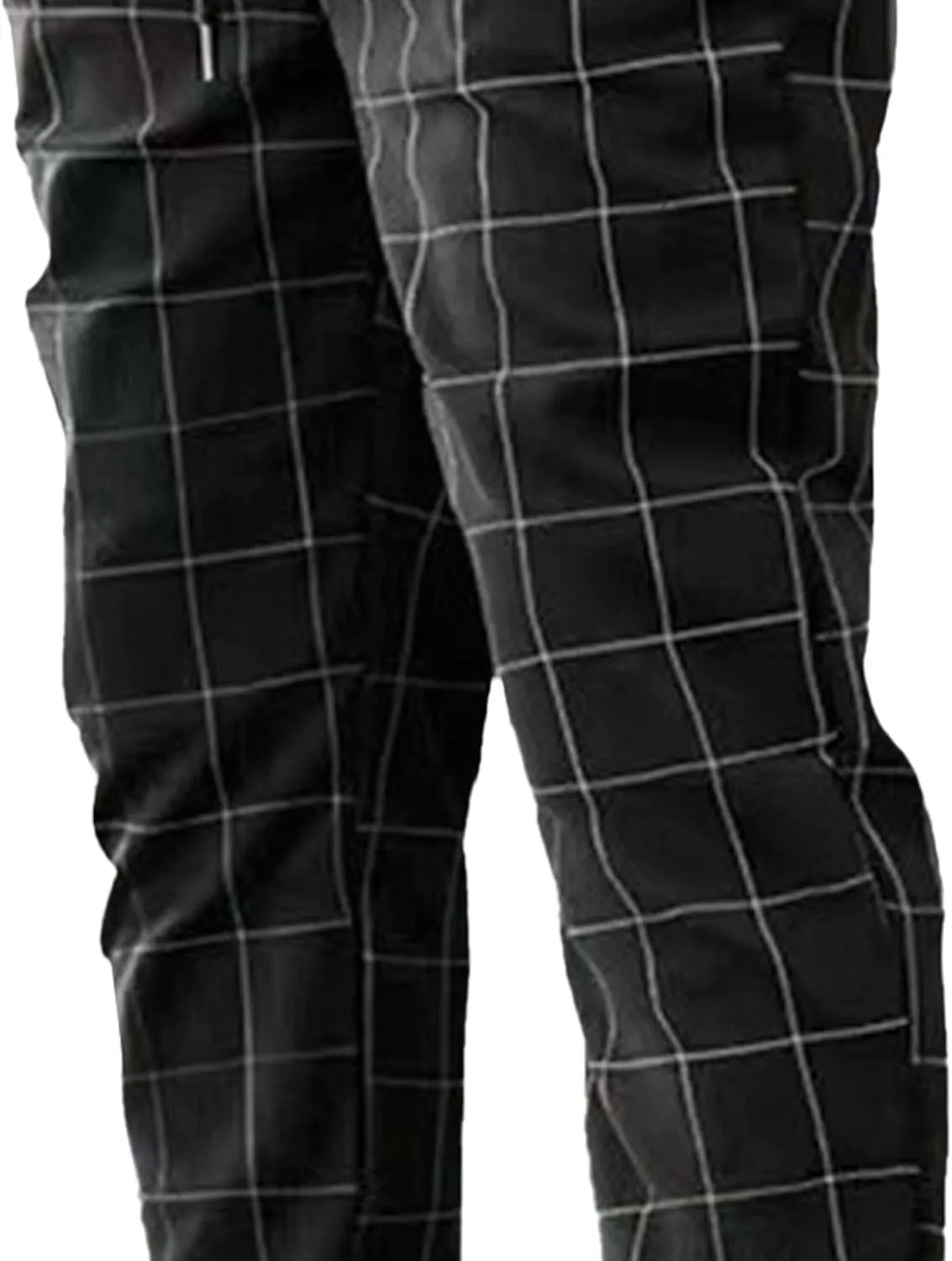 Men's Slim Fit Plaid Pencil Pants Chinos Flat Front Tapered Trousers Casual Business Sports Dress Pants