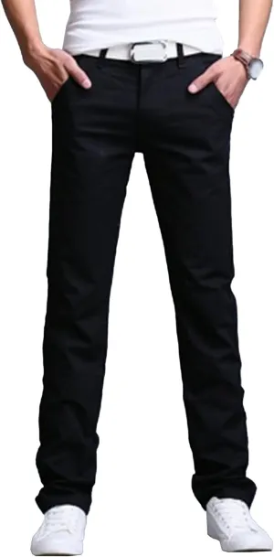 Men's Style Comfy Solid Chinos Pants Casual Slim Fit Business Slack Stretch Straight Fashion Trousers (Black,38)