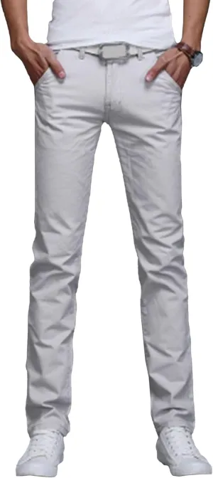 Men's Style Comfy Solid Chinos Pants Casual Slim Fit Business Slack Stretch Straight Fashion Trousers (Grey,31)