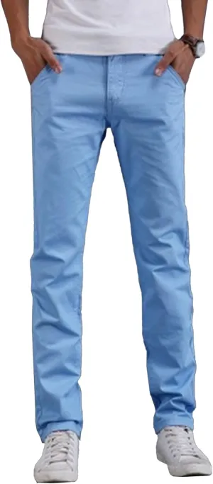 Men's Style Comfy Solid Chinos Pants Casual Slim Fit Business Slack Stretch Straight Fashion Trousers (Light Blue,34)