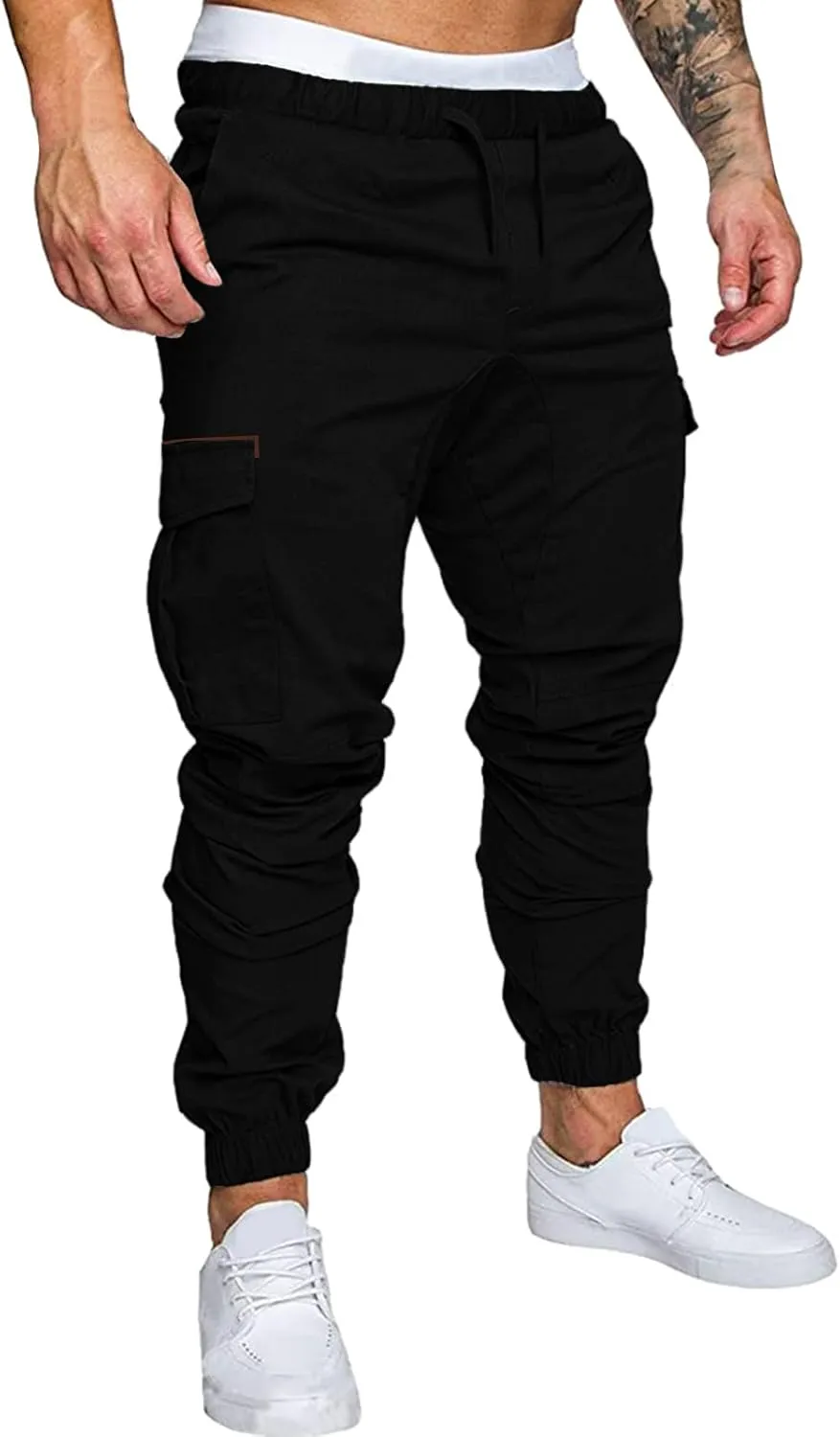 Mens Workout Cargo Sweatpants Pro-Active Performance Fleece Cargo Sweatpants Relax Fit Bungee Cord Open Bottom Mens