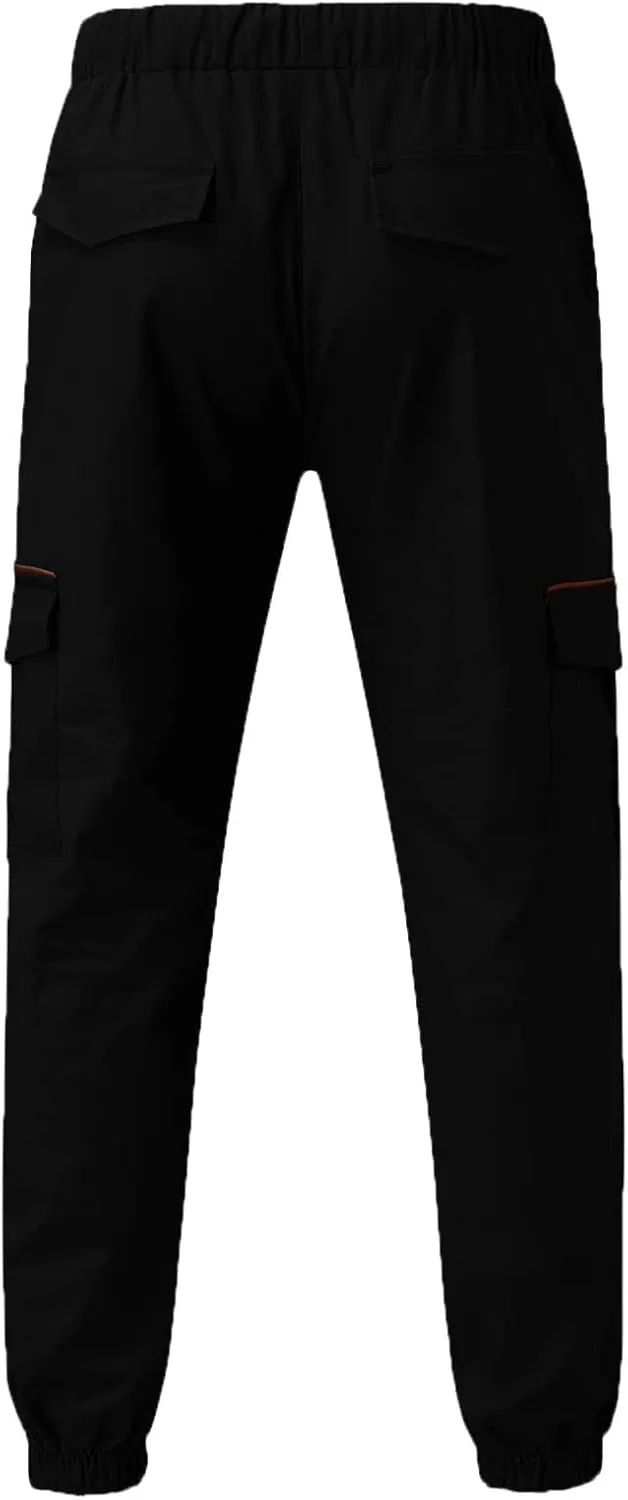 Mens Workout Cargo Sweatpants Pro-Active Performance Fleece Cargo Sweatpants Relax Fit Bungee Cord Open Bottom Mens