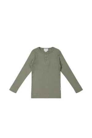 Organic Cotton Modal Long Sleeve Henley - Dill