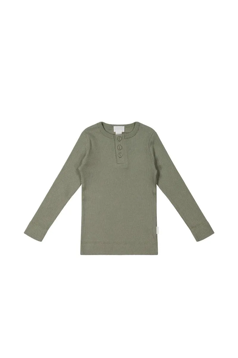 Organic Cotton Modal Long Sleeve Henley - Dill