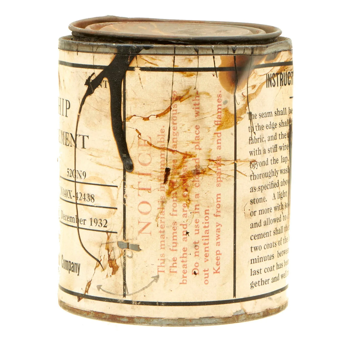 Original U.S. WWII United States Naval Rigid Airship Inner Frame Structure Piece With Air Ship Rubber Cement