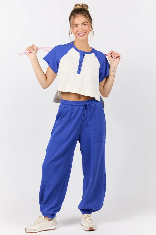 Outfield Angel Cobalt and Cream Color Block Tee