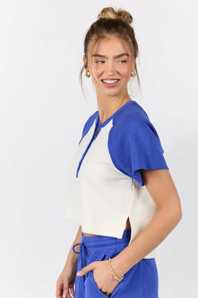 Outfield Angel Cobalt and Cream Color Block Tee