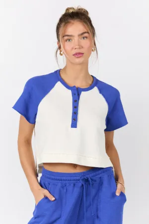 Outfield Angel Cobalt and Cream Color Block Tee