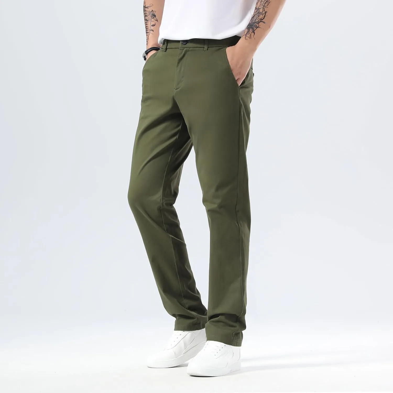 Plaid&Plain Mens Slim Fit Khaki Pants Mens Tapered Chino Pants