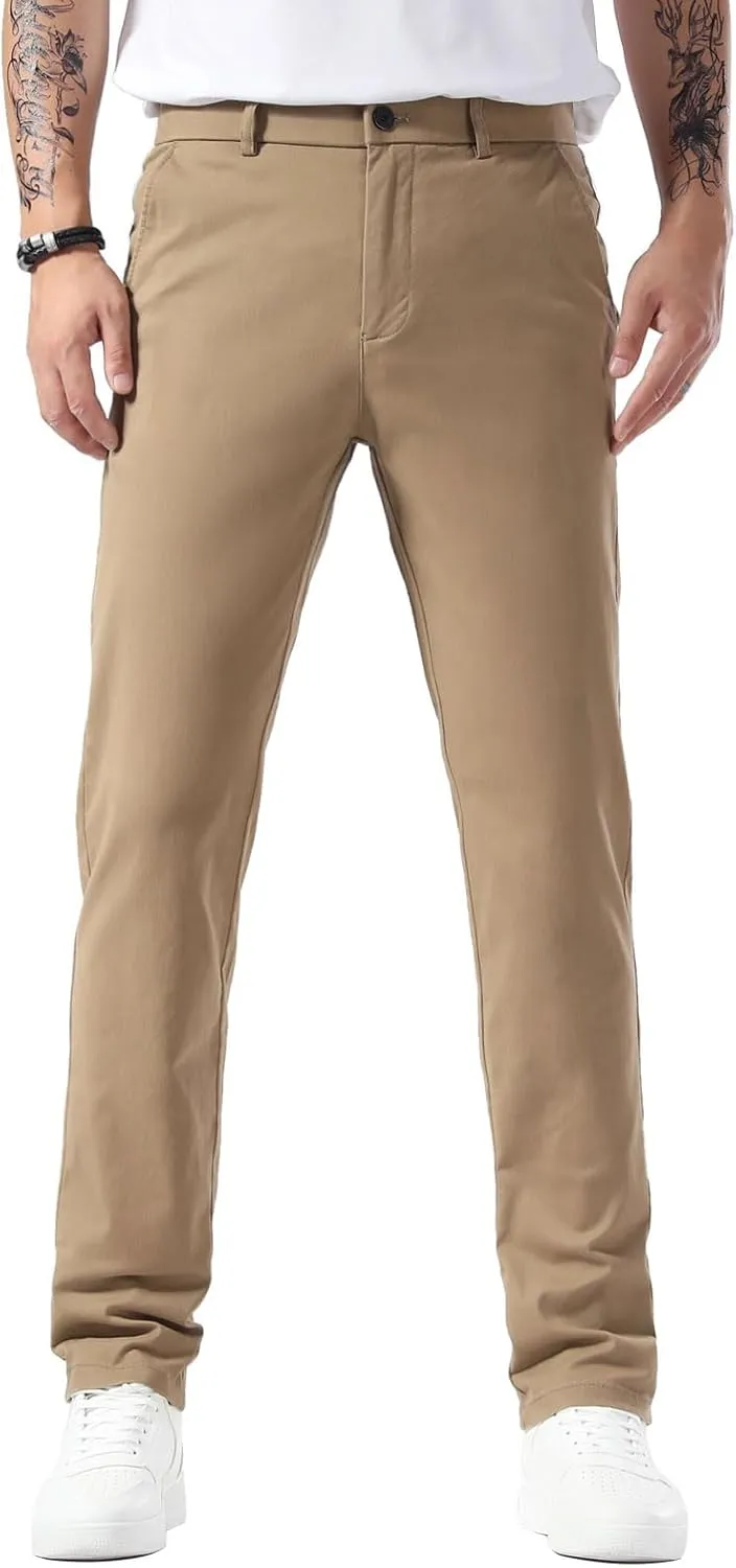 Plaid&Plain Mens Slim Fit Khaki Pants Mens Tapered Chino Pants