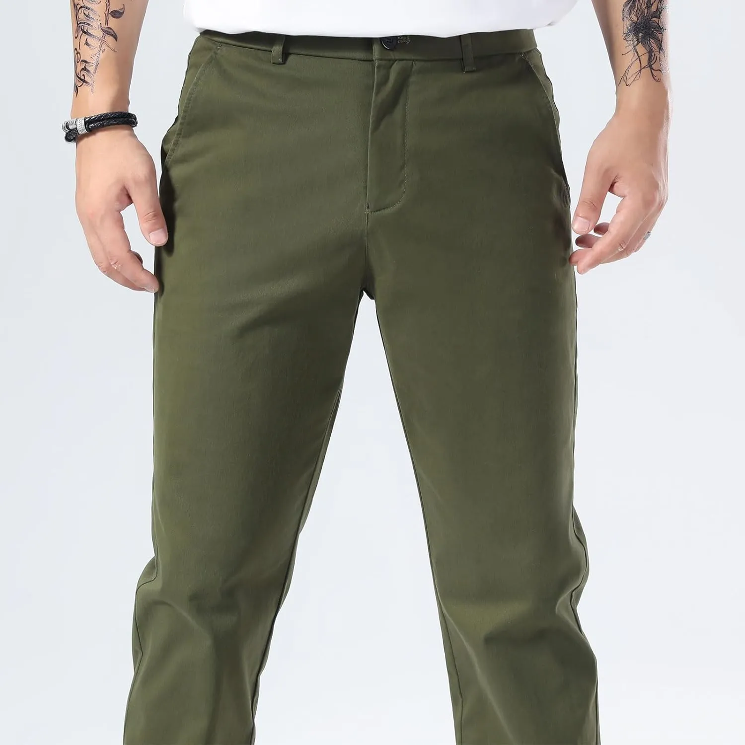 Plaid&Plain Mens Slim Fit Khaki Pants Mens Tapered Chino Pants