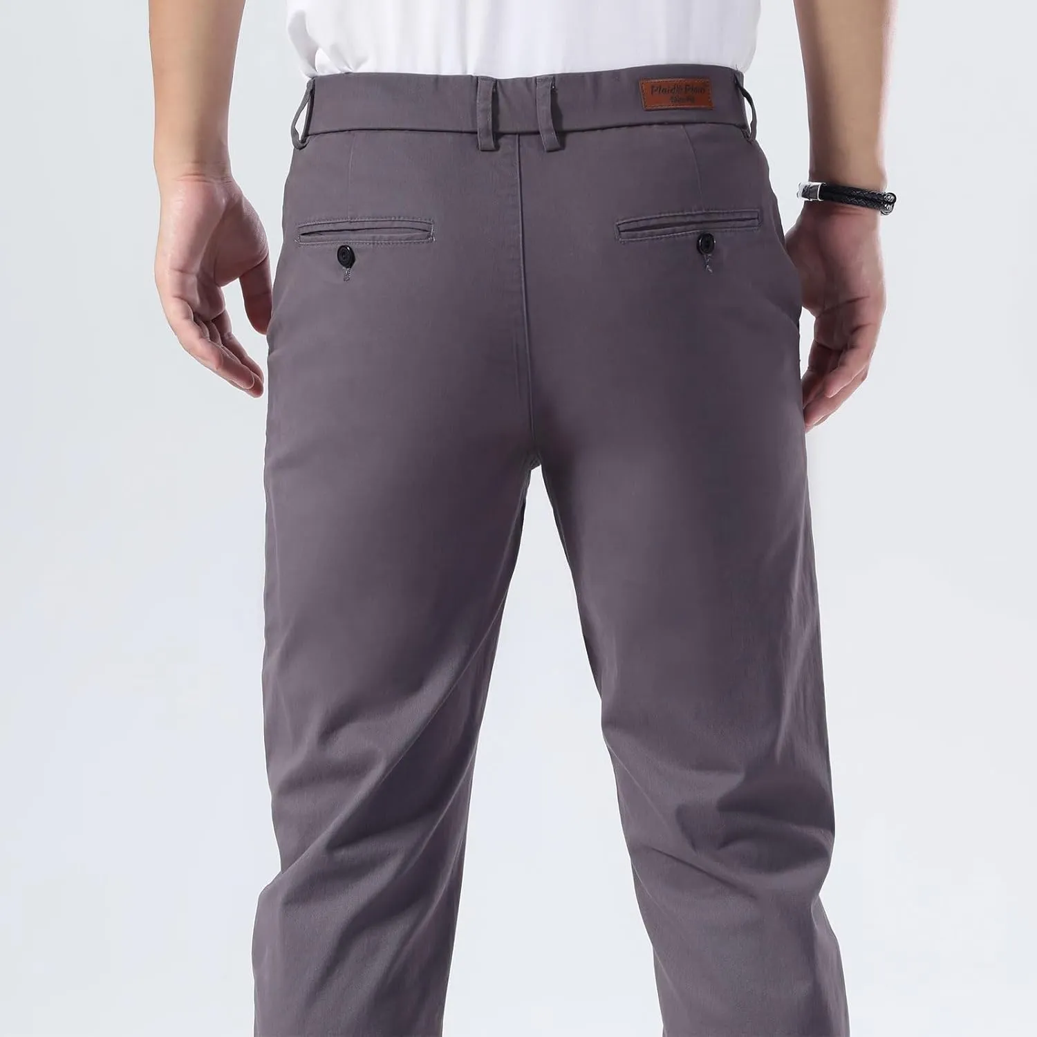 Plaid&Plain Mens Slim Fit Khaki Pants Mens Tapered Chino Pants