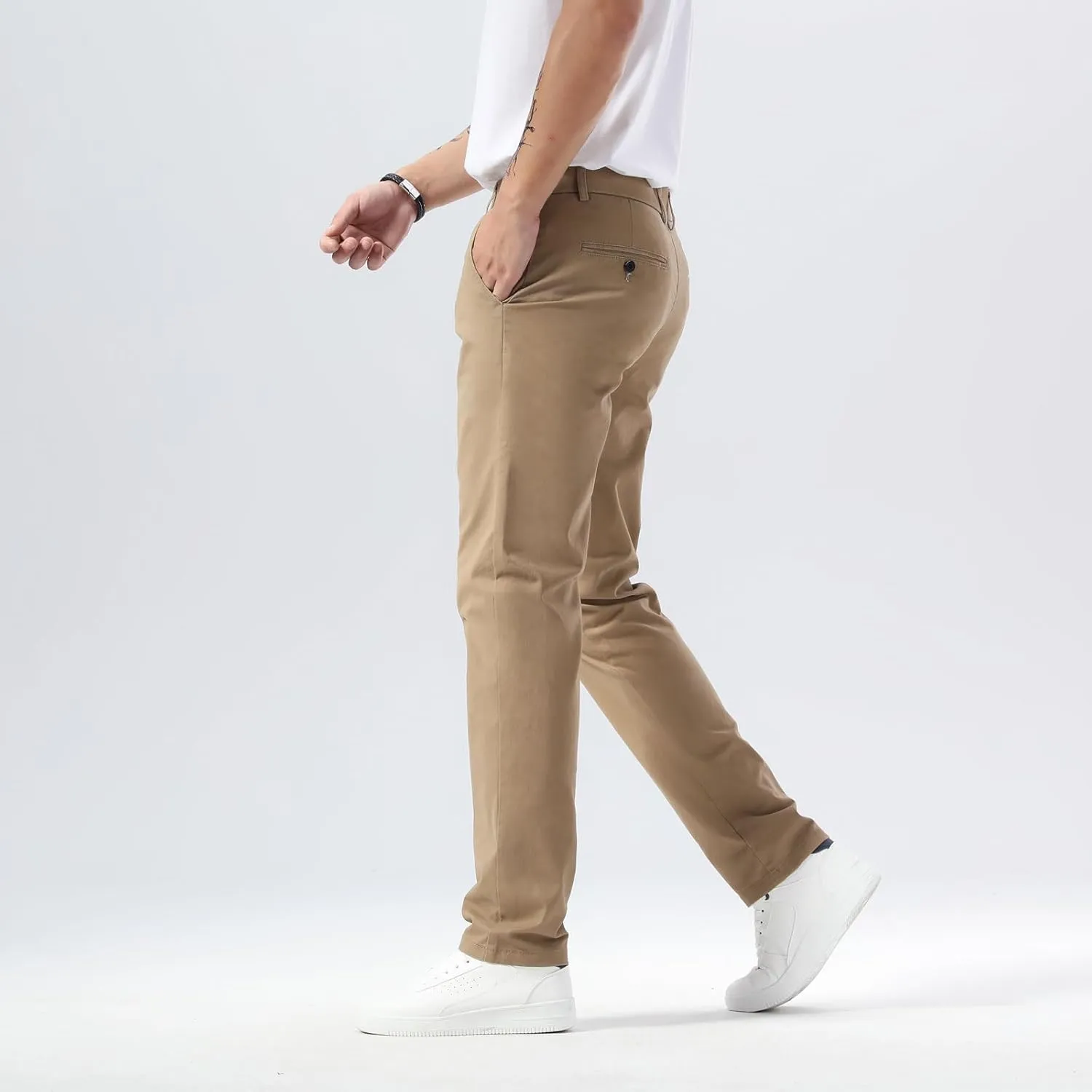 Plaid&Plain Mens Slim Fit Khaki Pants Mens Tapered Chino Pants