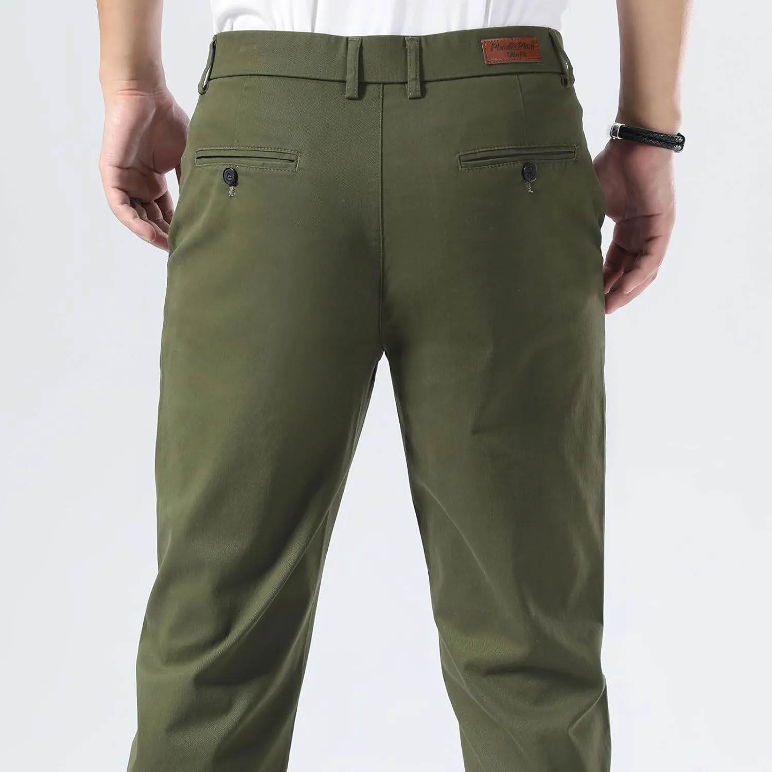 Plaid&Plain Mens Slim Fit Khaki Pants Mens Tapered Chino Pants