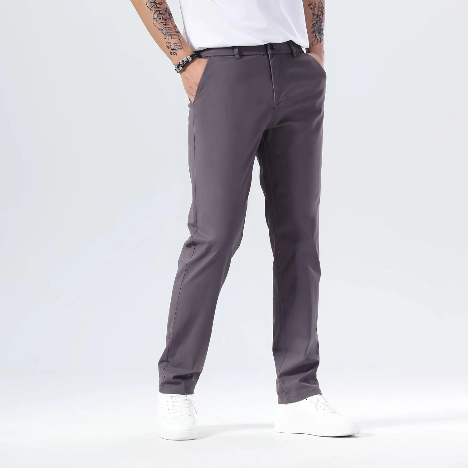 Plaid&Plain Mens Slim Fit Khaki Pants Mens Tapered Chino Pants