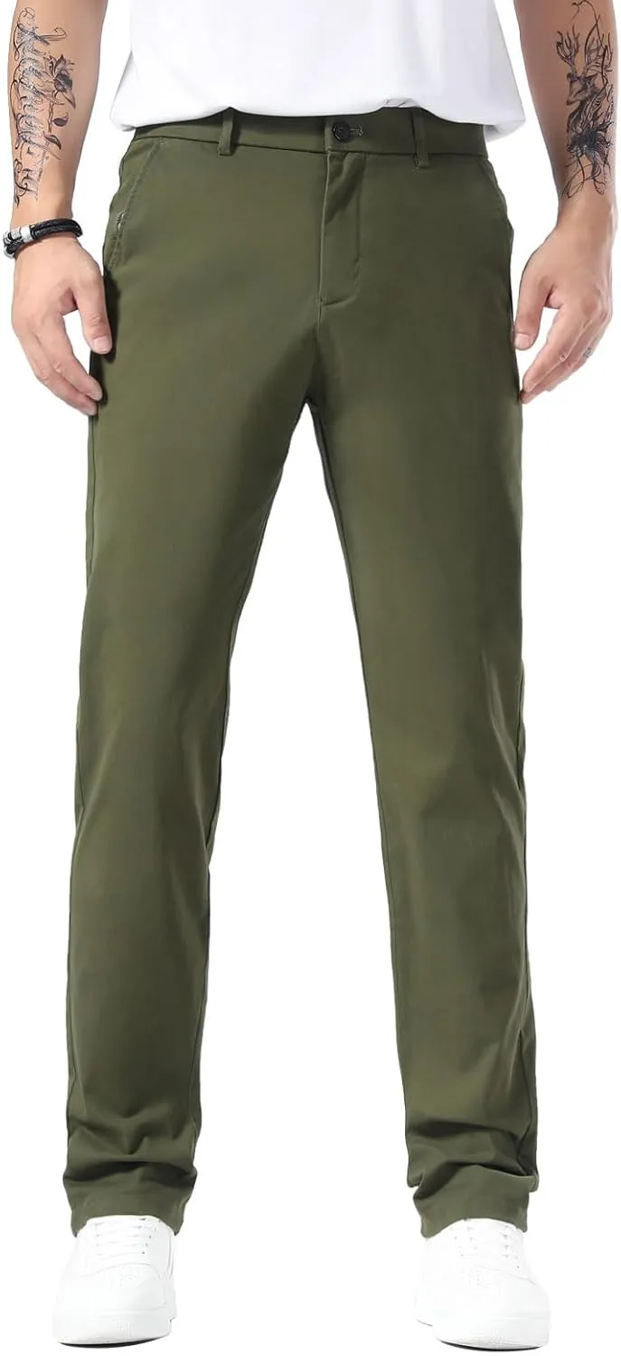 Plaid&Plain Mens Slim Fit Khaki Pants Mens Tapered Chino Pants