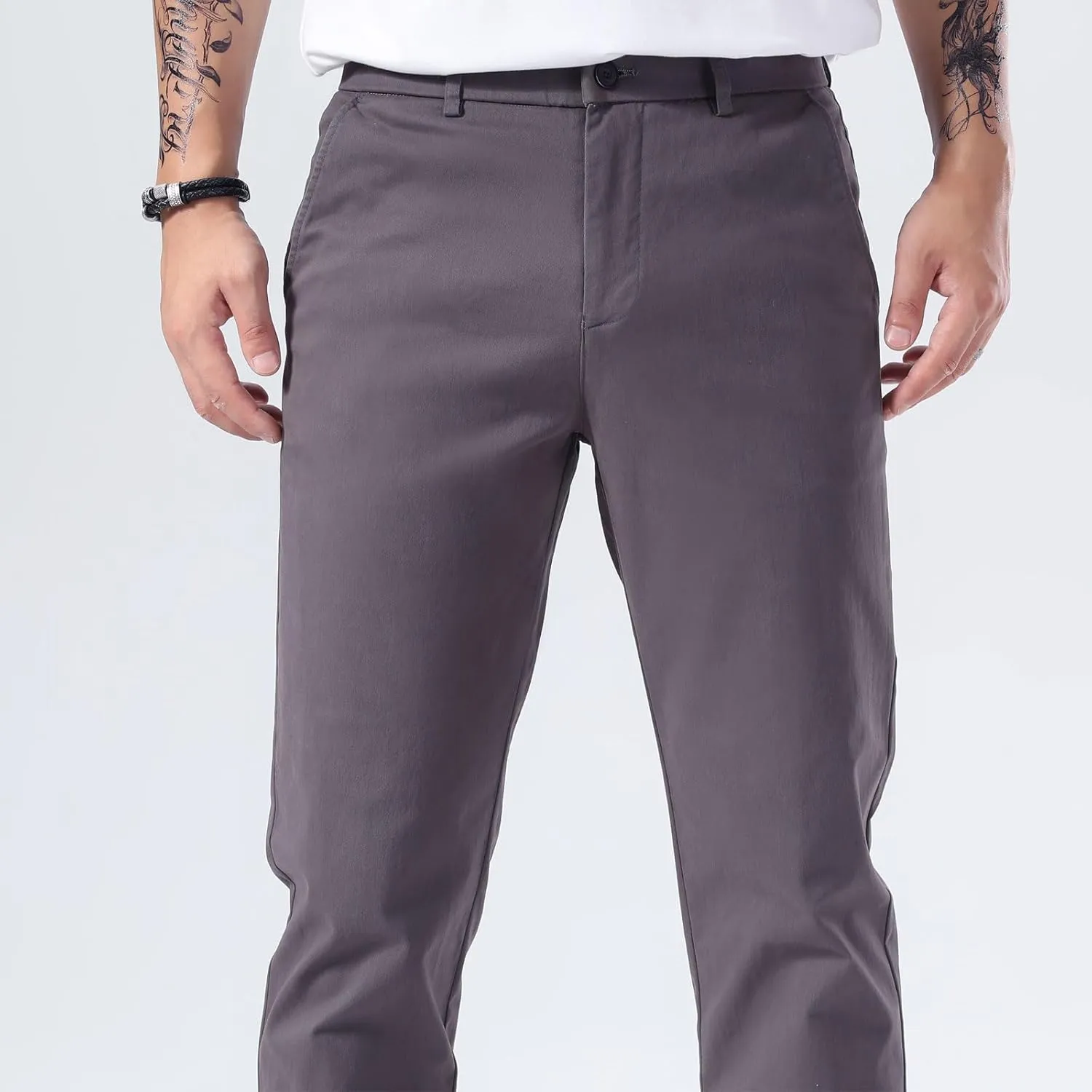 Plaid&Plain Mens Slim Fit Khaki Pants Mens Tapered Chino Pants