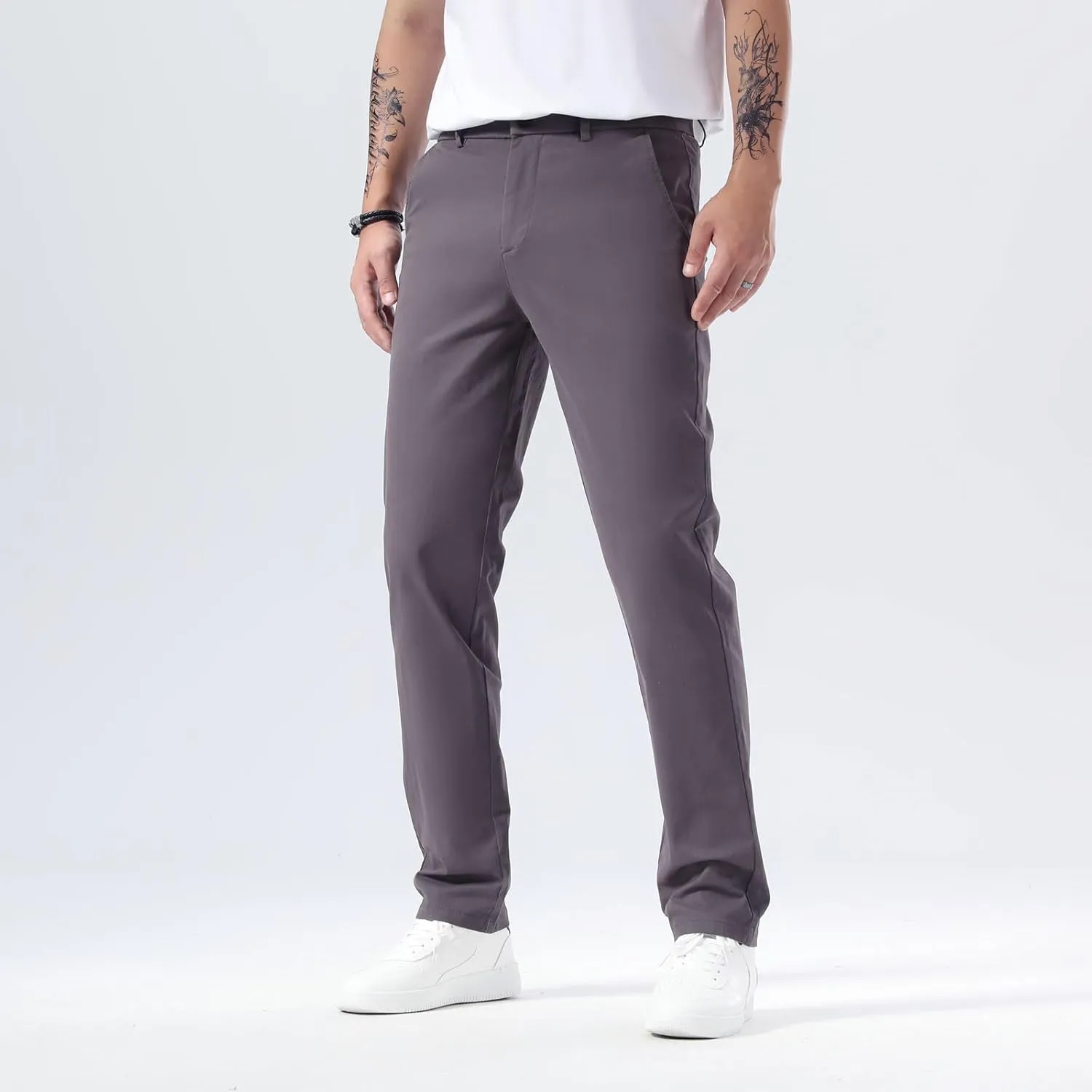 Plaid&Plain Mens Slim Fit Khaki Pants Mens Tapered Chino Pants
