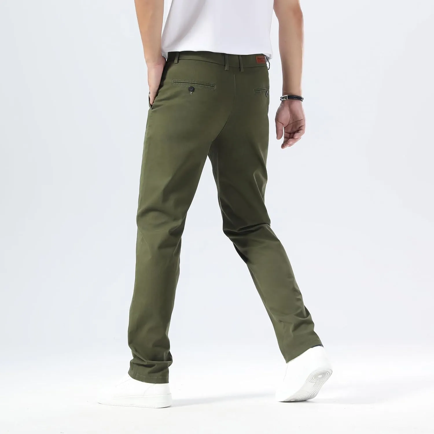 Plaid&Plain Mens Slim Fit Khaki Pants Mens Tapered Chino Pants