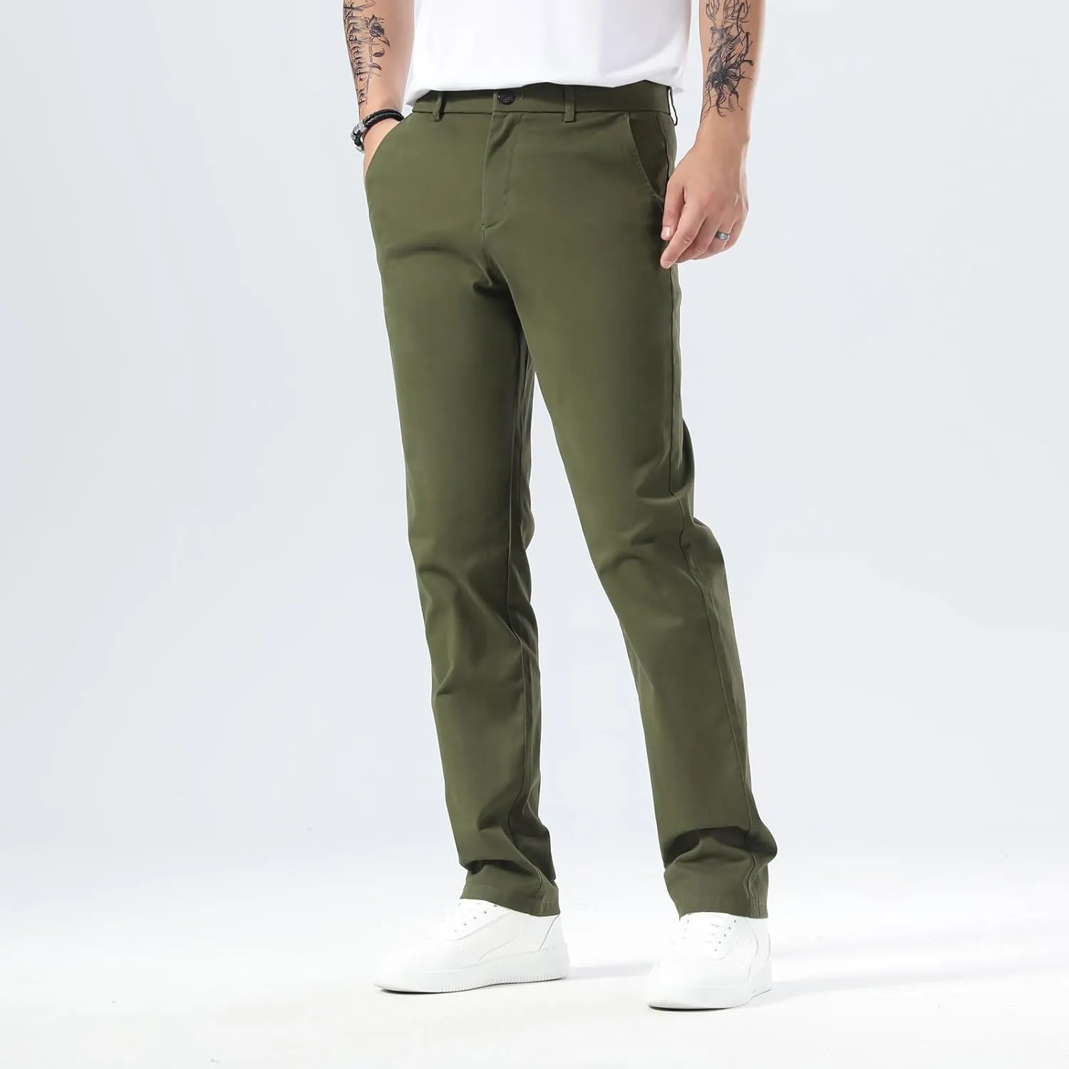 Plaid&Plain Mens Slim Fit Khaki Pants Mens Tapered Chino Pants