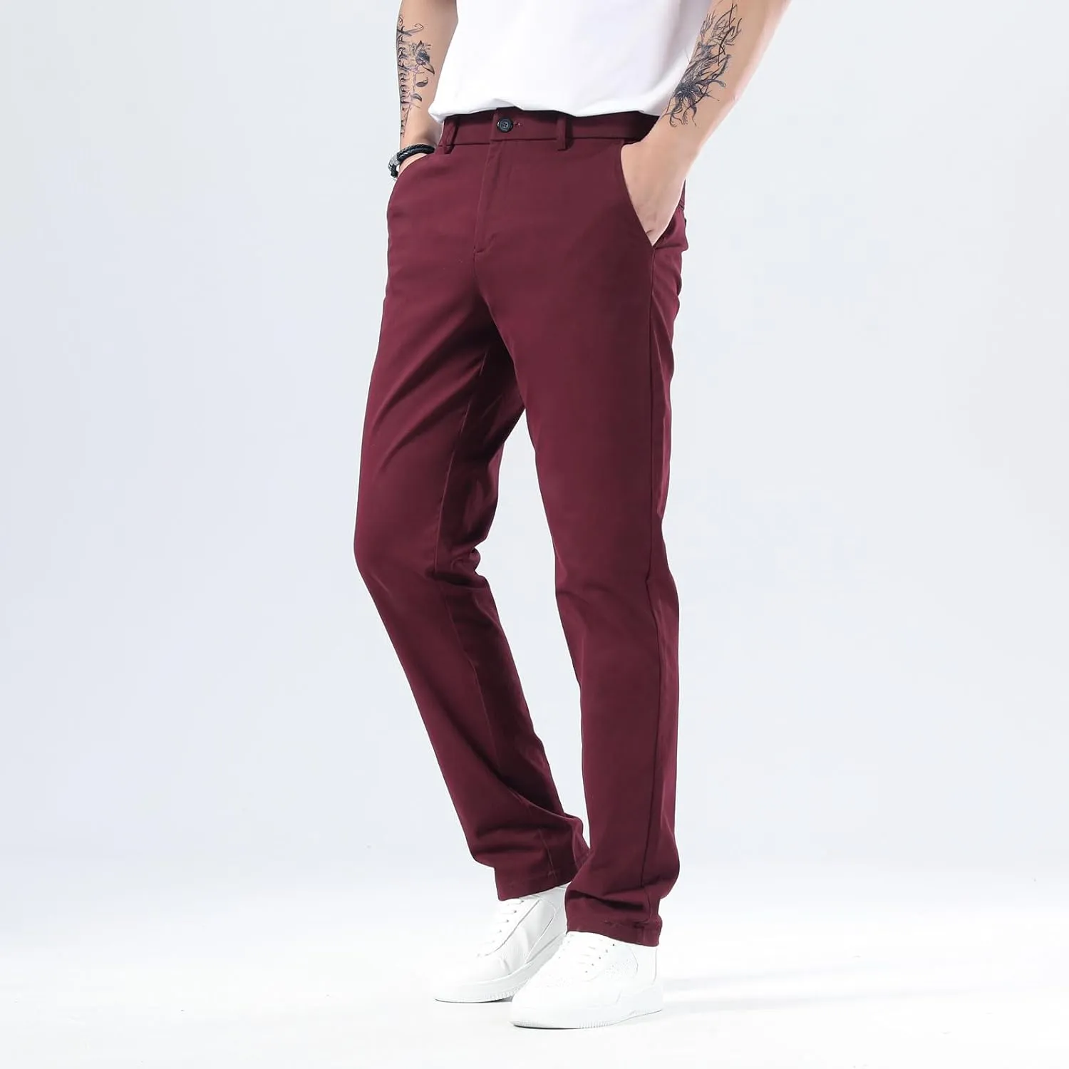 Plaid&Plain Mens Slim Fit Khaki Pants Mens Tapered Chino Pants