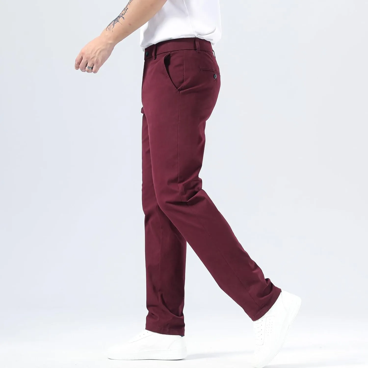 Plaid&Plain Mens Slim Fit Khaki Pants Mens Tapered Chino Pants