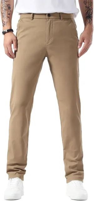 Plaid&Plain Mens Slim Fit Khaki Pants Mens Tapered Chino Pants