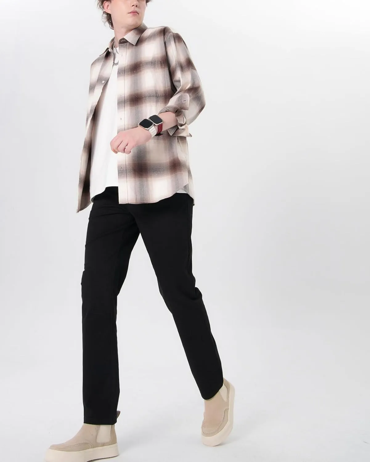 Plaid&Plain Mens Slim Fit Khaki Pants Mens Tapered Chino Pants