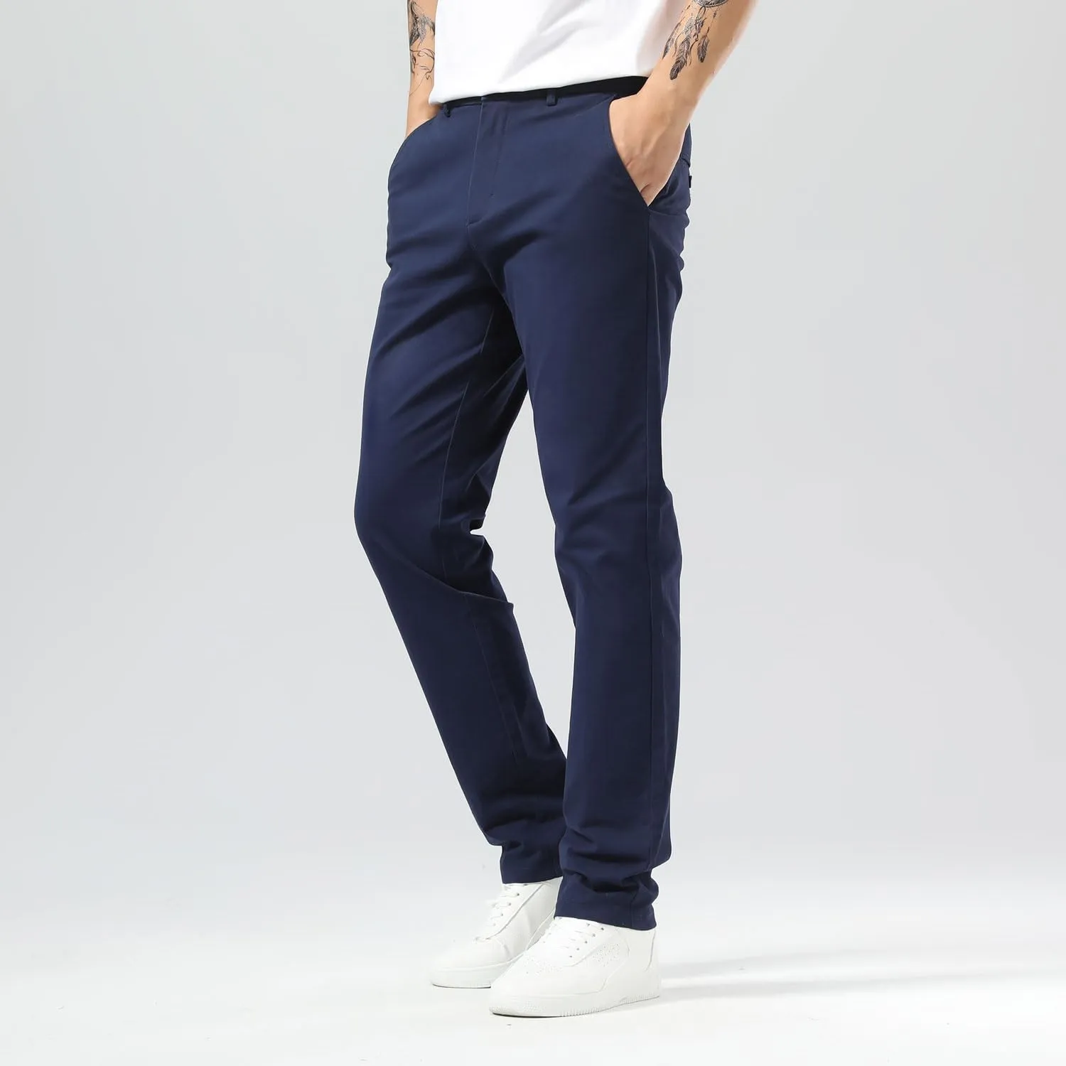 Plaid&Plain Mens Slim Fit Khaki Pants Mens Tapered Chino Pants