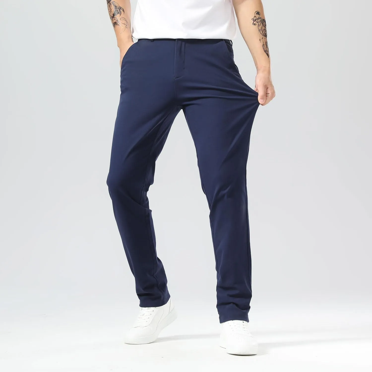 Plaid&Plain Mens Slim Fit Khaki Pants Mens Tapered Chino Pants