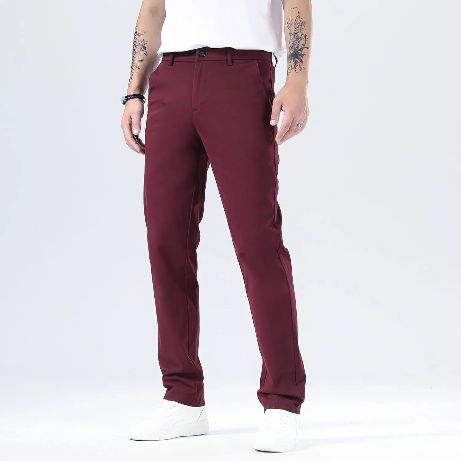 Plaid&Plain Mens Slim Fit Khaki Pants Mens Tapered Chino Pants