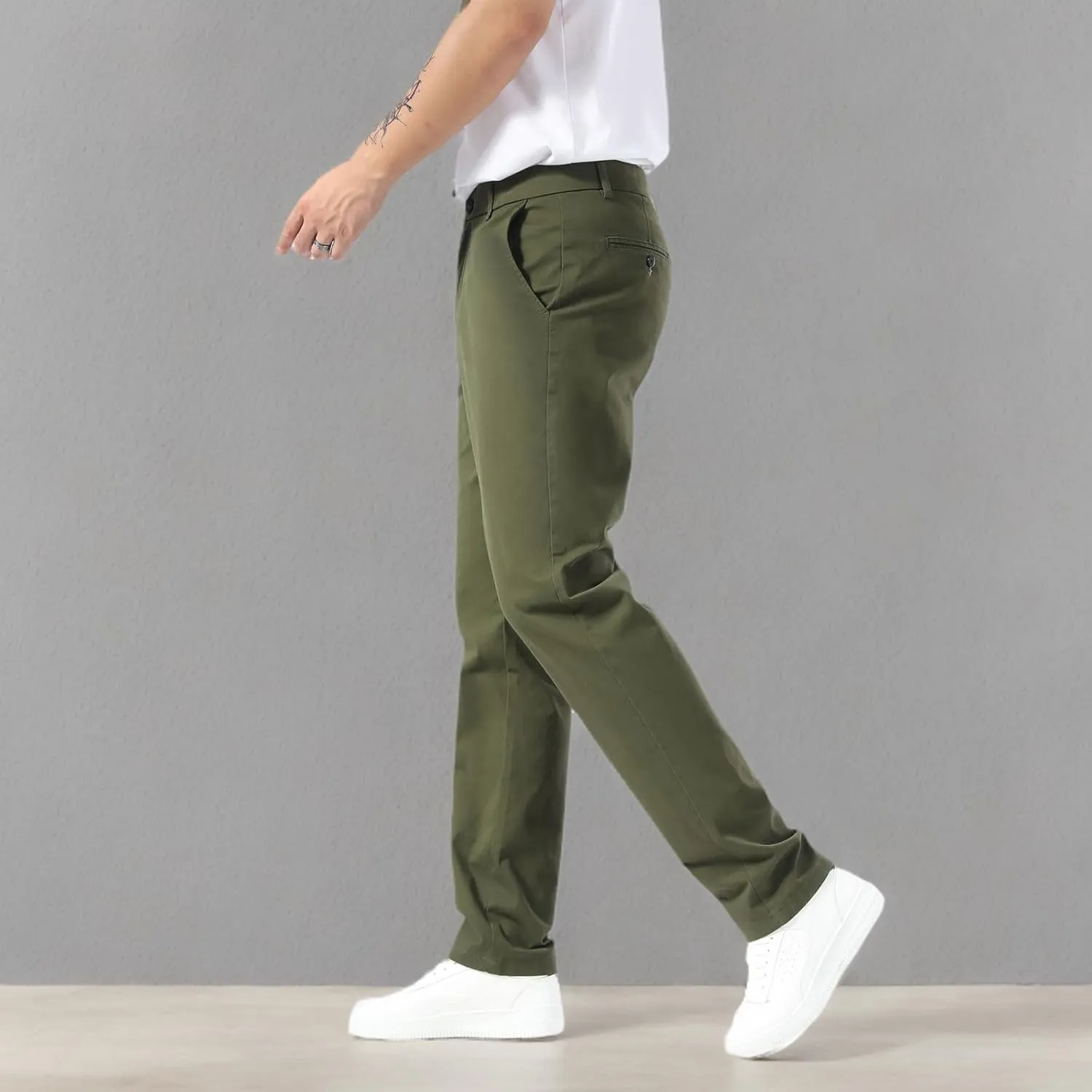 Plaid&Plain Mens Slim Fit Khaki Pants Mens Tapered Chino Pants