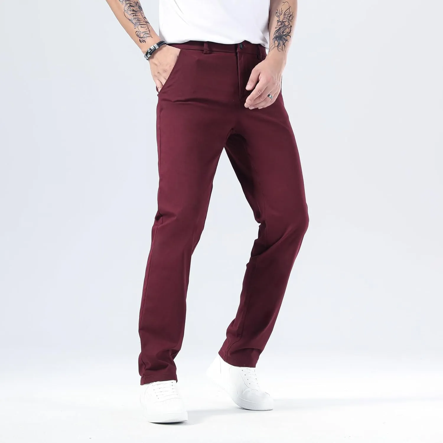 Plaid&Plain Mens Slim Fit Khaki Pants Mens Tapered Chino Pants