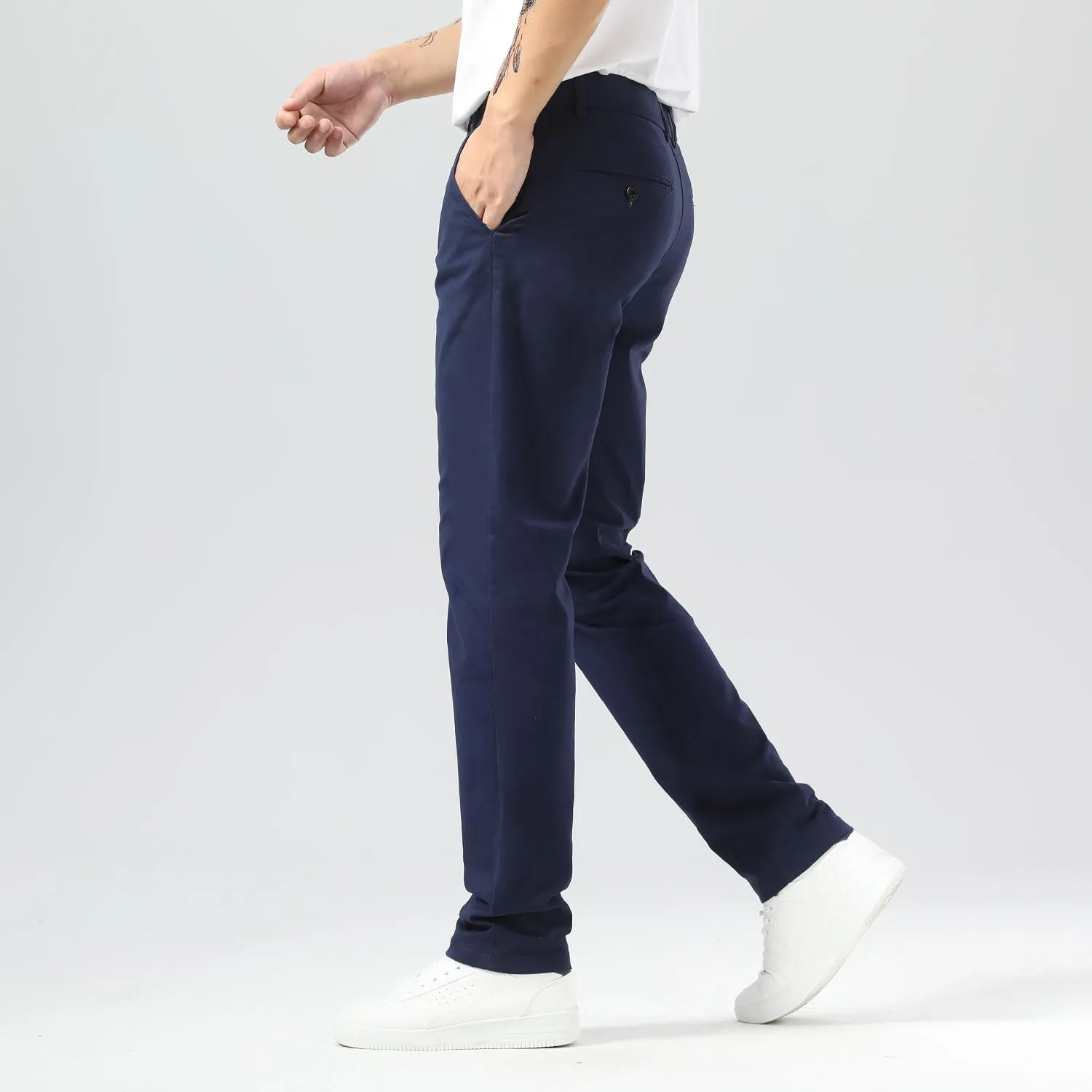Plaid&Plain Mens Slim Fit Khaki Pants Mens Tapered Chino Pants
