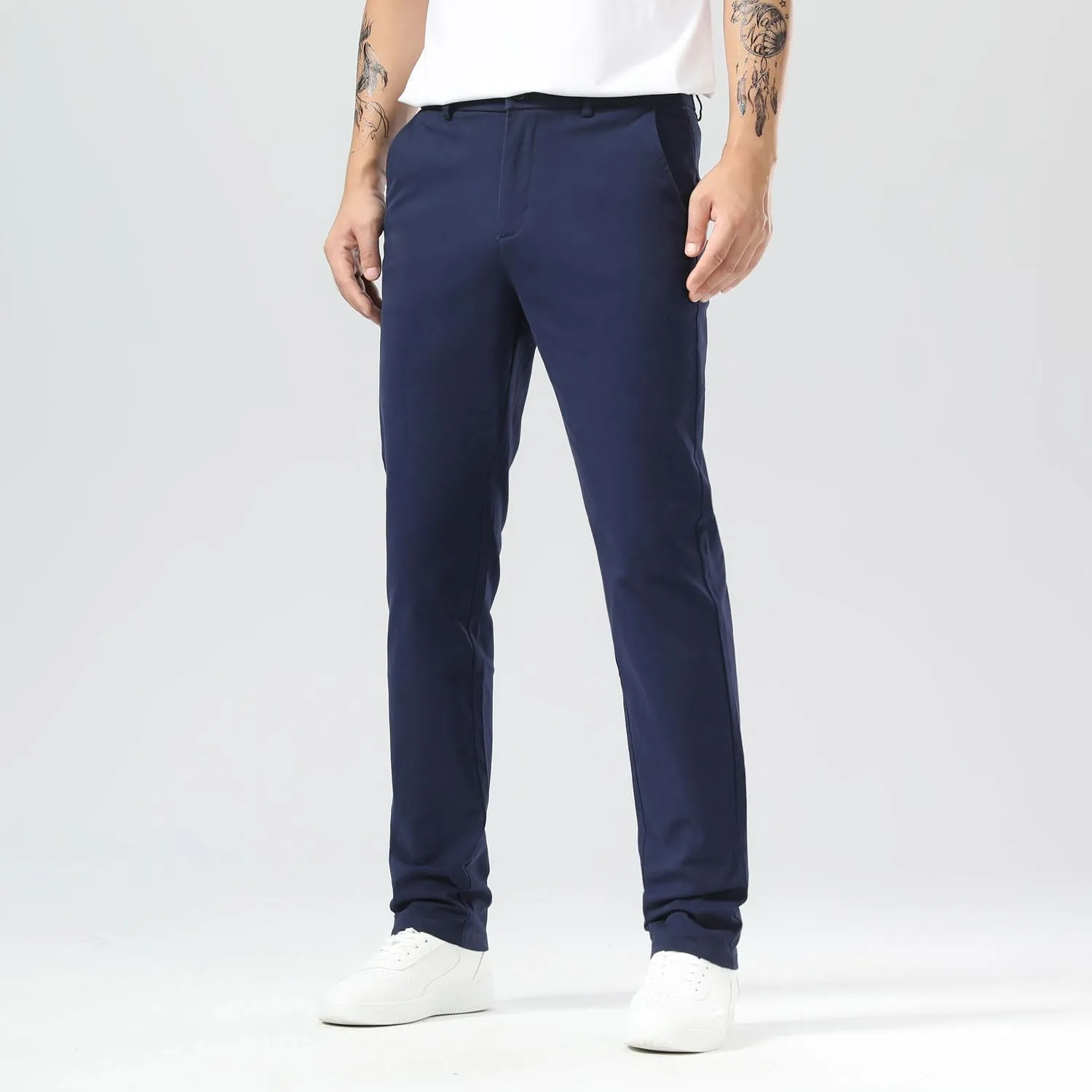 Plaid&Plain Mens Slim Fit Khaki Pants Mens Tapered Chino Pants