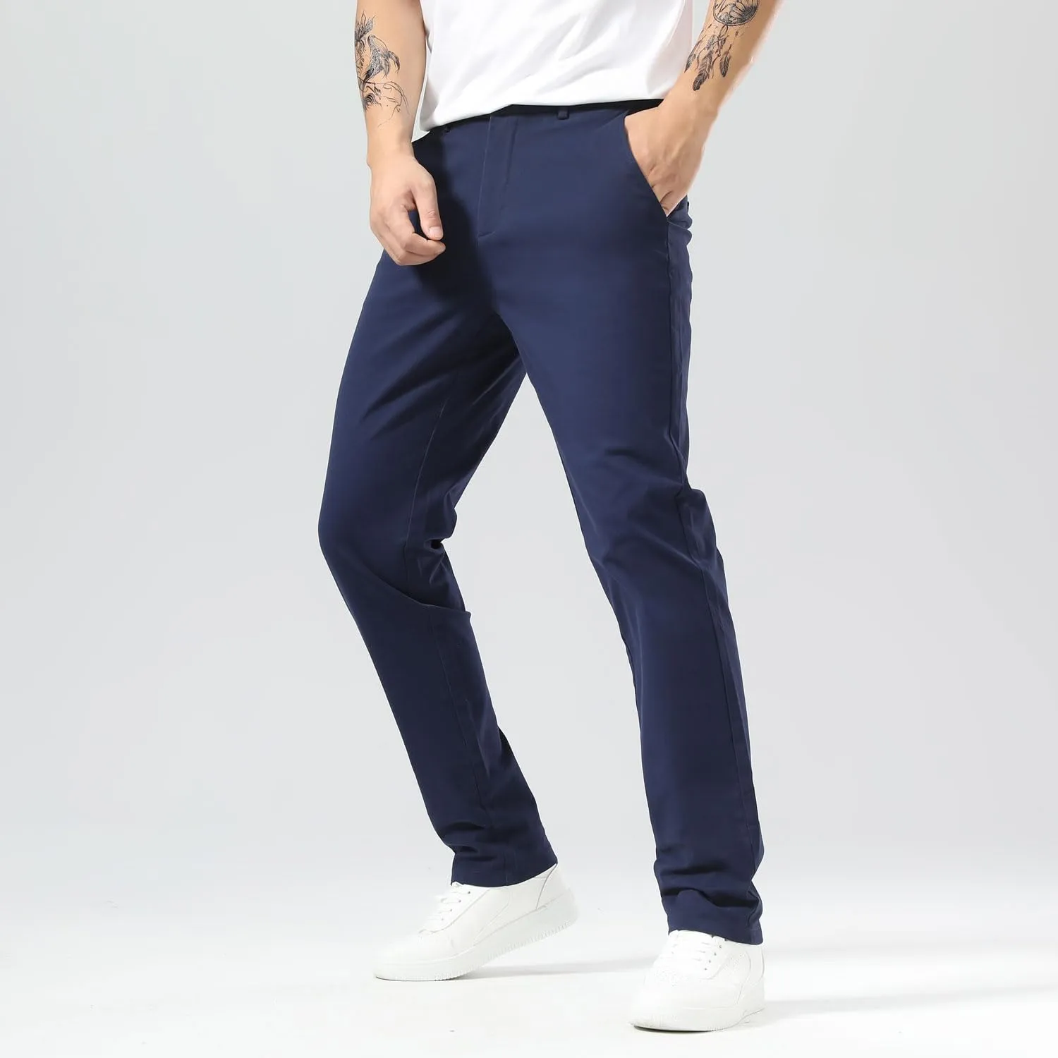 Plaid&Plain Mens Slim Fit Khaki Pants Mens Tapered Chino Pants
