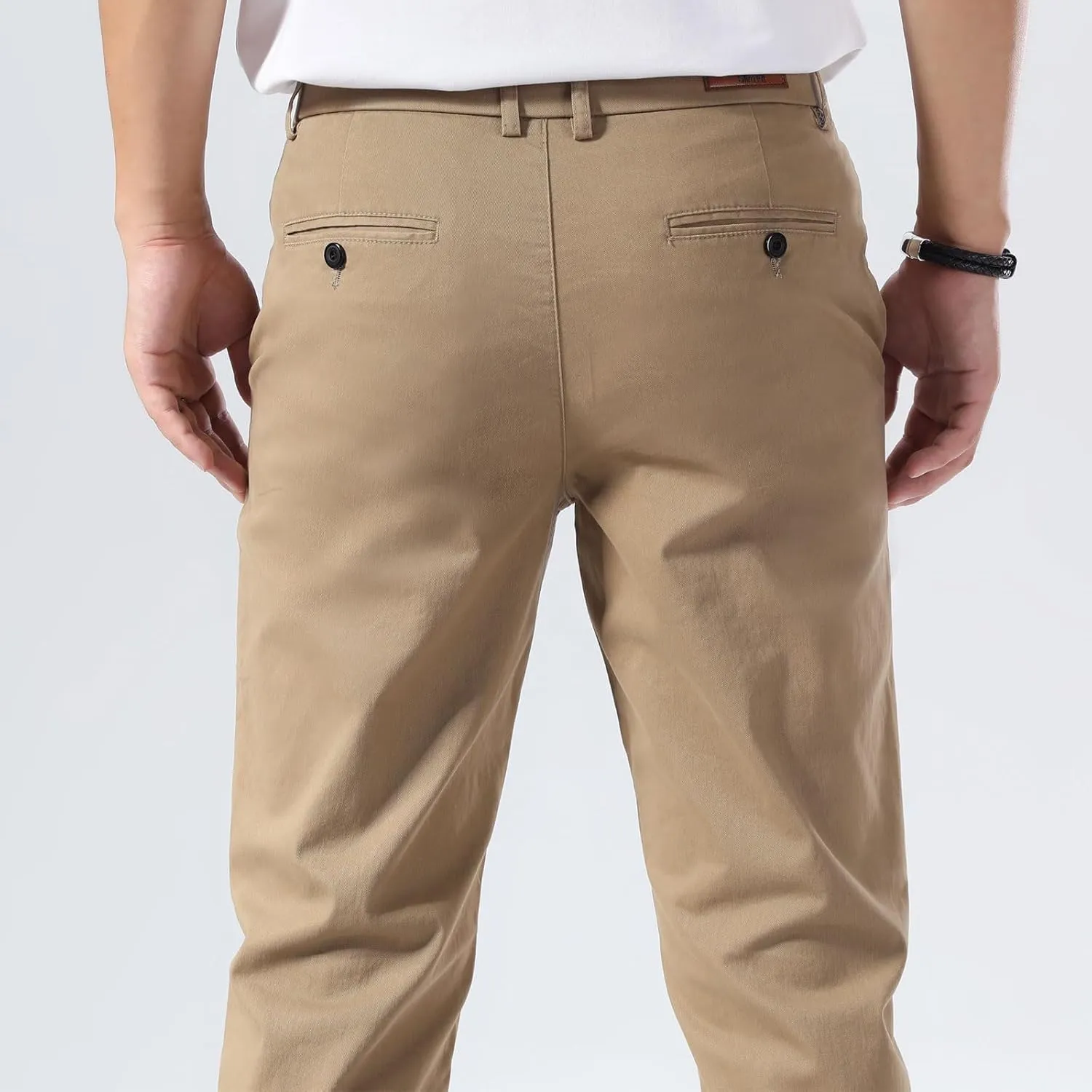 Plaid&Plain Mens Slim Fit Khaki Pants Mens Tapered Chino Pants