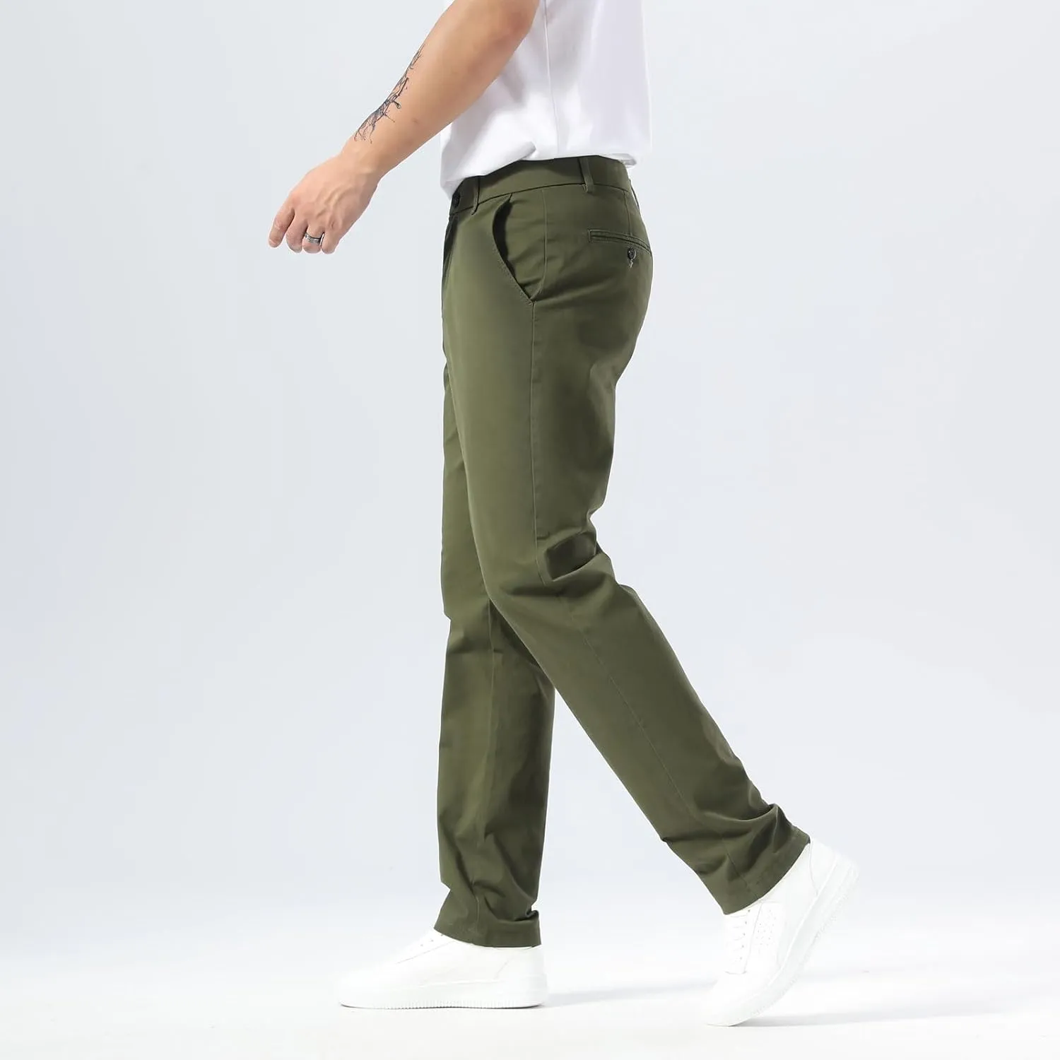 Plaid&Plain Mens Slim Fit Khaki Pants Mens Tapered Chino Pants