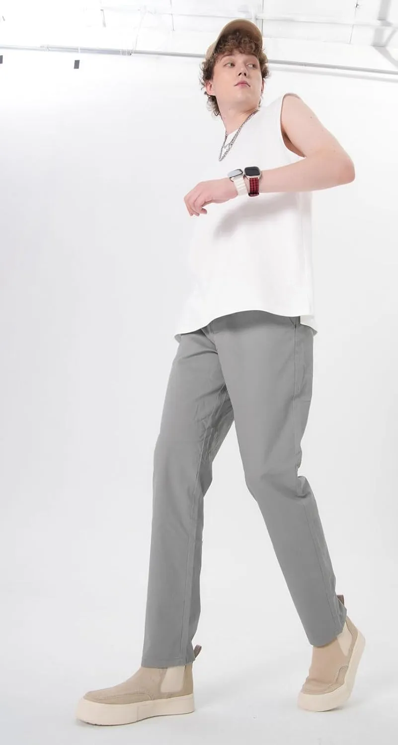 Plaid&Plain Mens Slim Fit Khaki Pants Mens Tapered Chino Pants