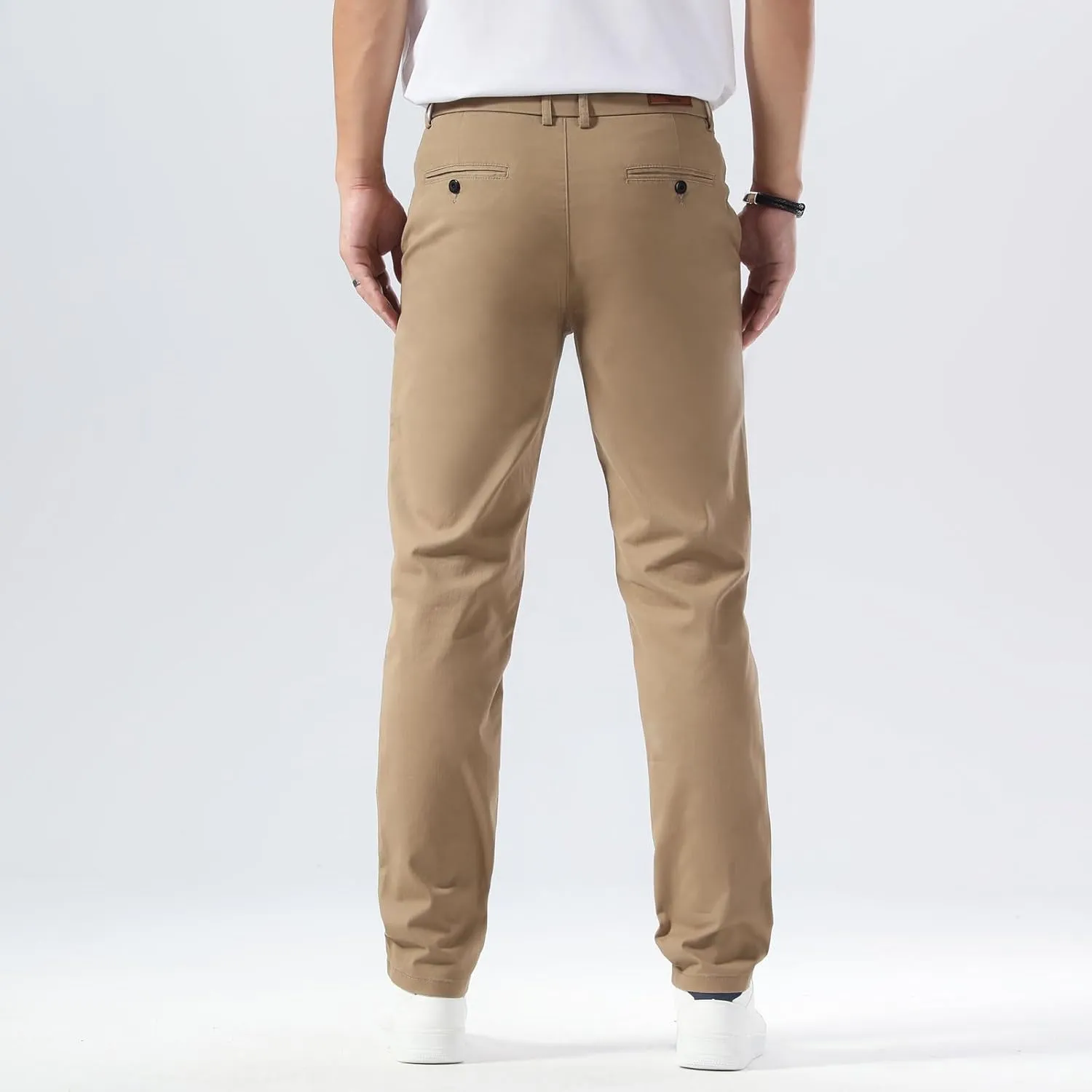 Plaid&Plain Mens Slim Fit Khaki Pants Mens Tapered Chino Pants