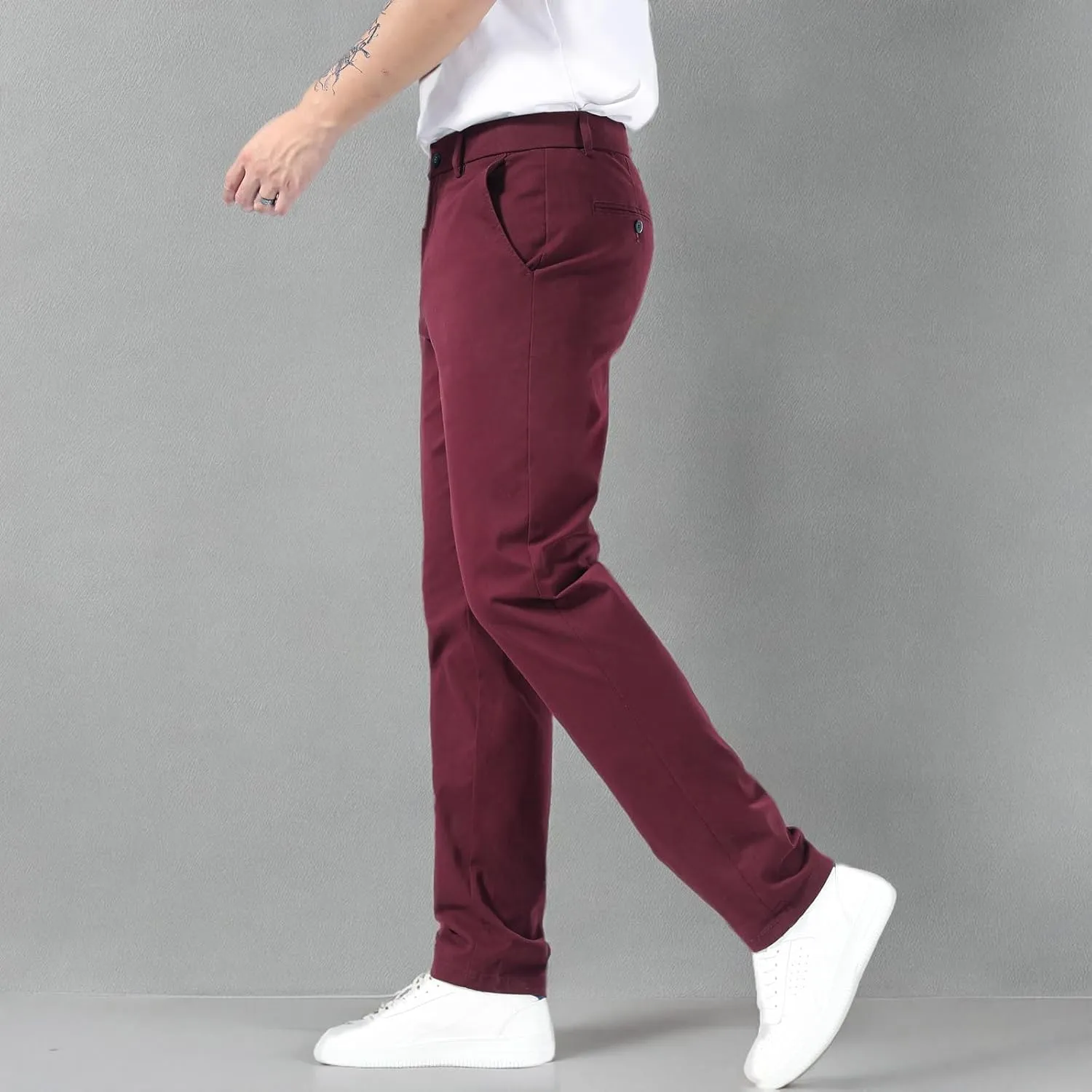 Plaid&Plain Mens Slim Fit Khaki Pants Mens Tapered Chino Pants