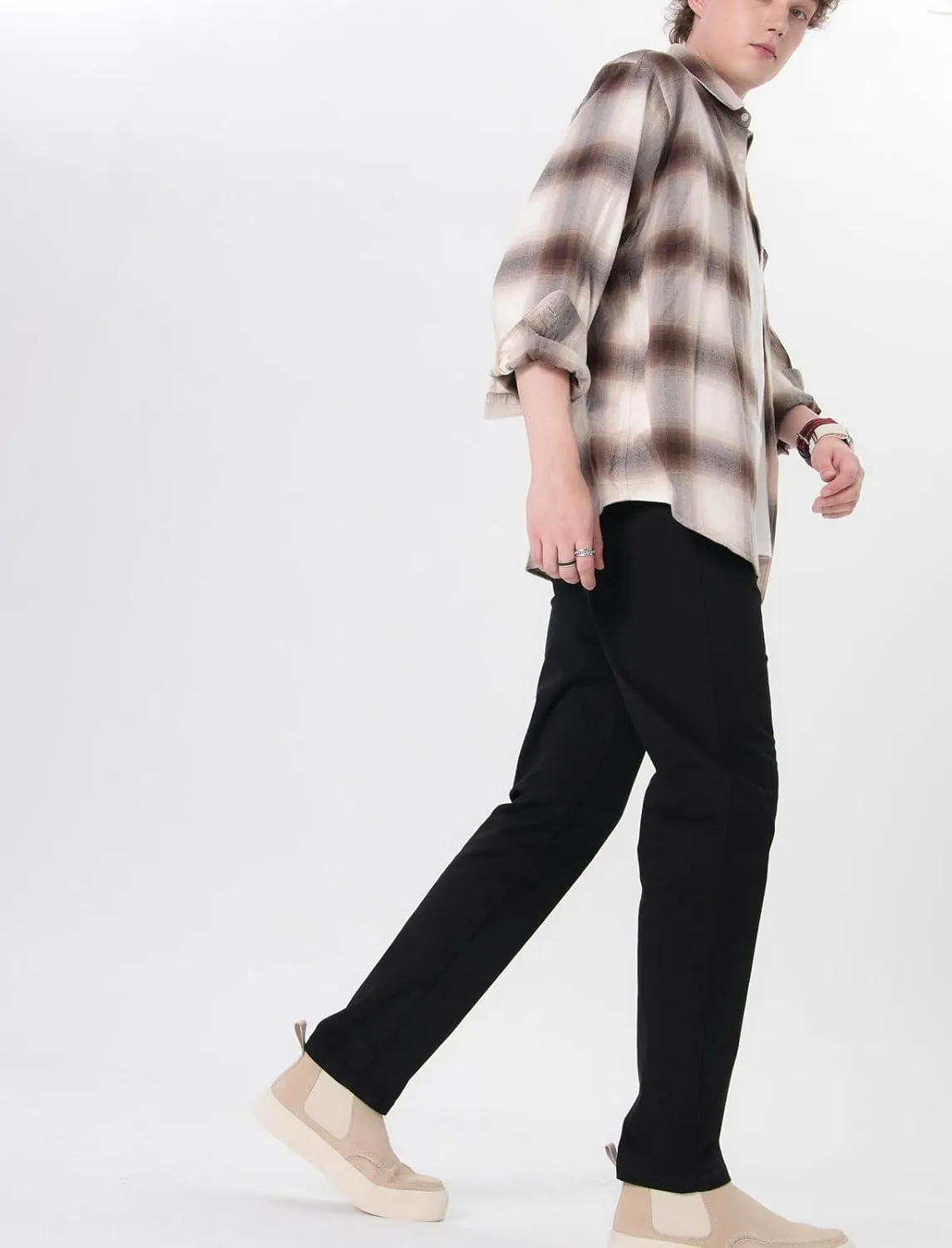 Plaid&Plain Mens Slim Fit Khaki Pants Mens Tapered Chino Pants
