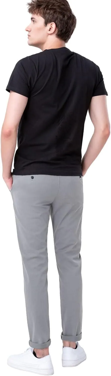 Plaid&Plain Mens Slim Fit Khaki Pants Mens Tapered Chino Pants