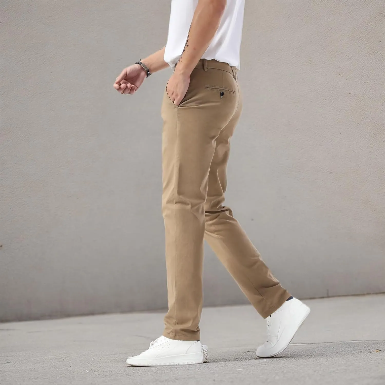 Plaid&Plain Mens Slim Fit Khaki Pants Mens Tapered Chino Pants