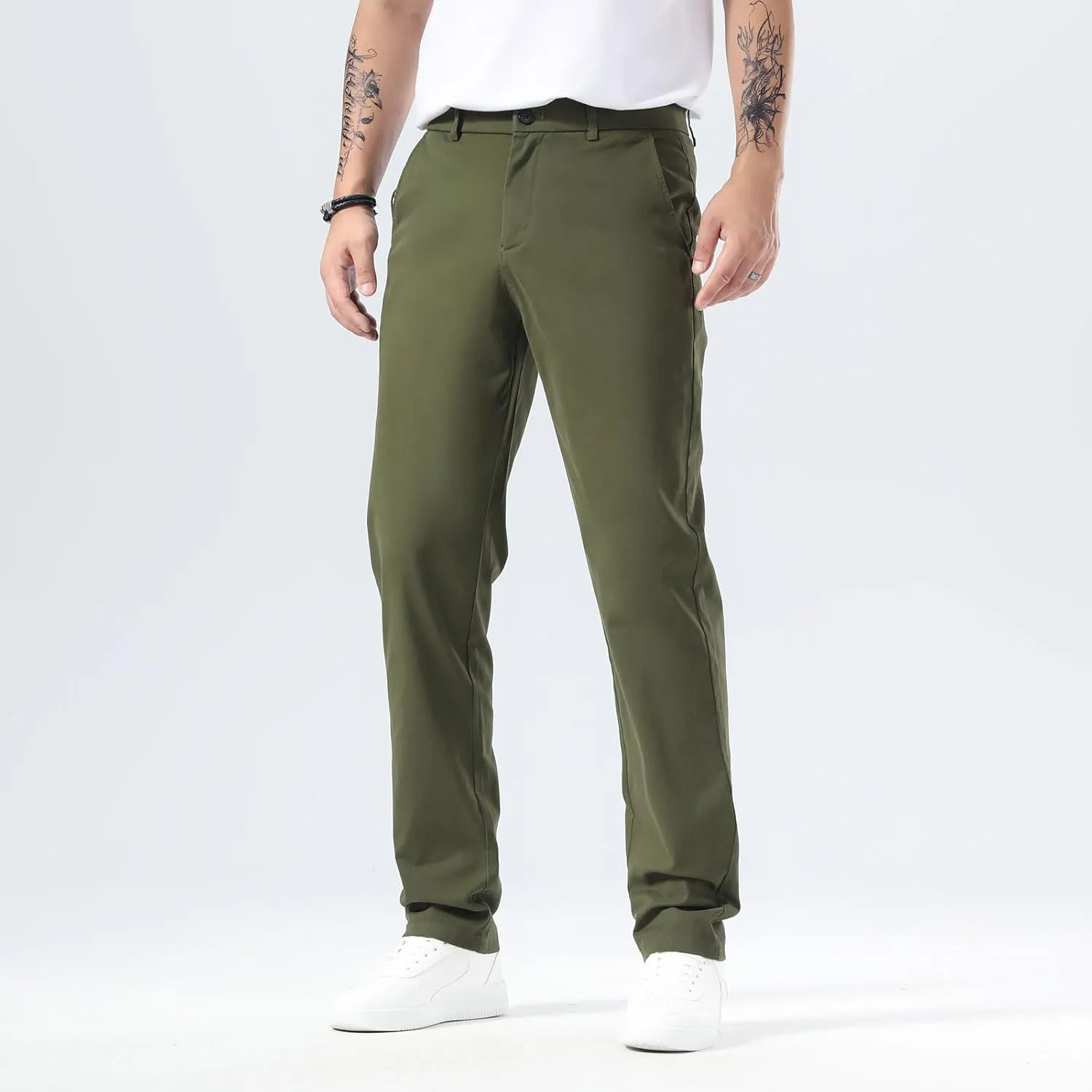 Plaid&Plain Mens Slim Fit Khaki Pants Mens Tapered Chino Pants