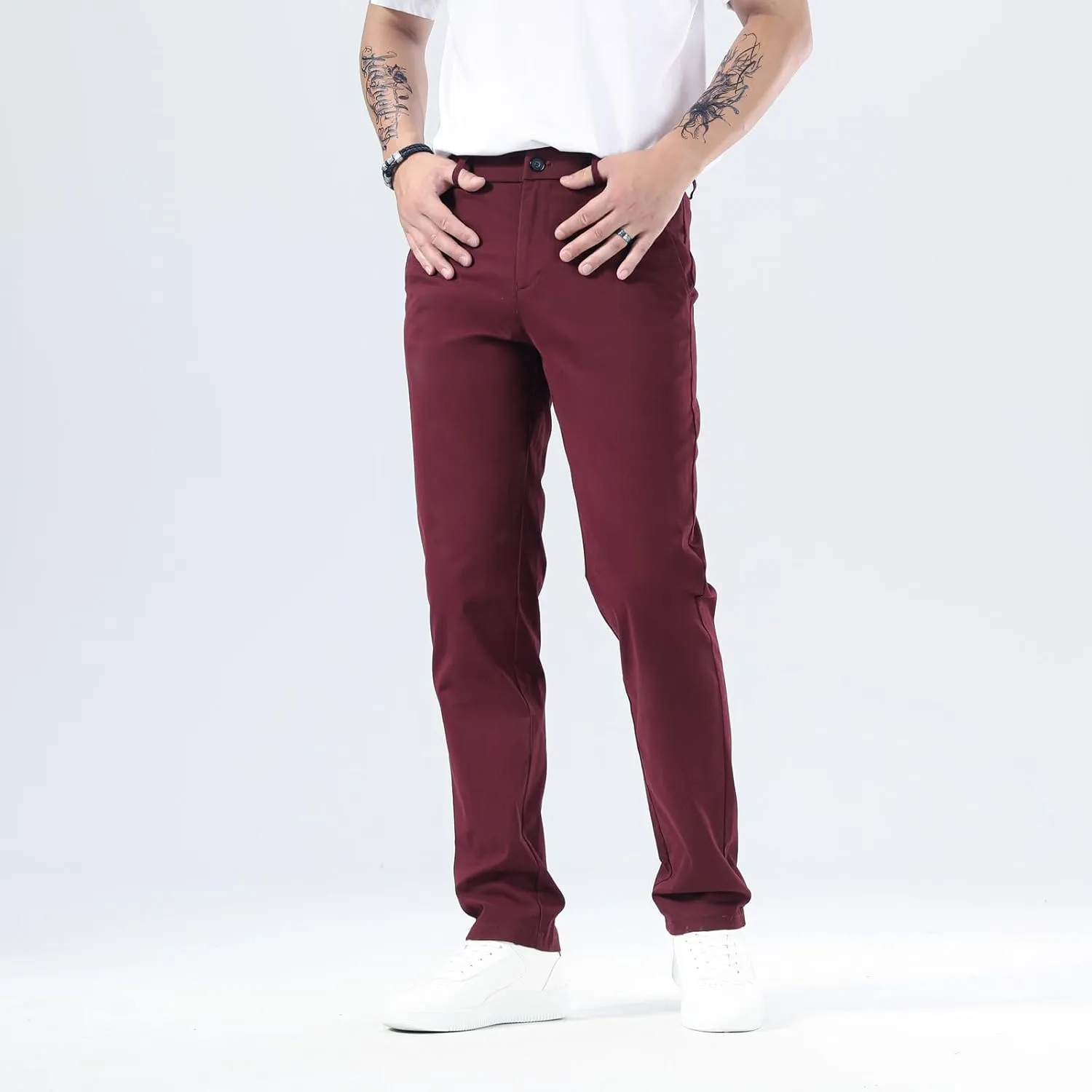 Plaid&Plain Mens Slim Fit Khaki Pants Mens Tapered Chino Pants