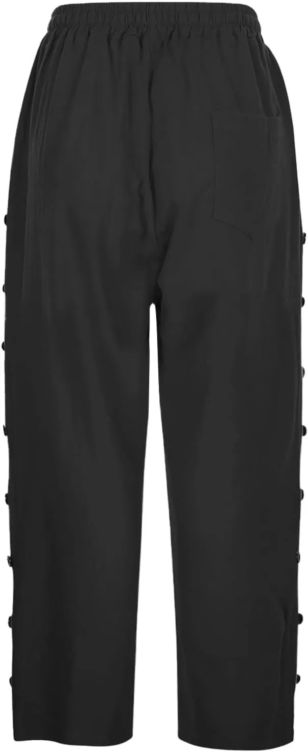 Summer Linen Pants Drawstring Women Buttons Plus Size Lightweight Trousers Womens Flowy Pants with Pockets 2025